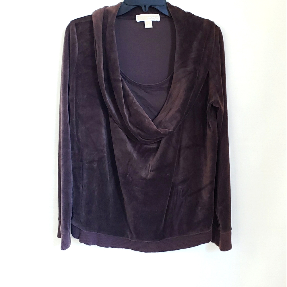 Michael velour cowl neck long sleeve pullover top chocolate, Michael Kors M